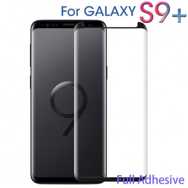 Wholesale Galaxy S9+ (Plus) / S8 Plus Full Adhesive Glue Full Edge Tempered Glass Screen Protector - Case Friendly (Glass Black)